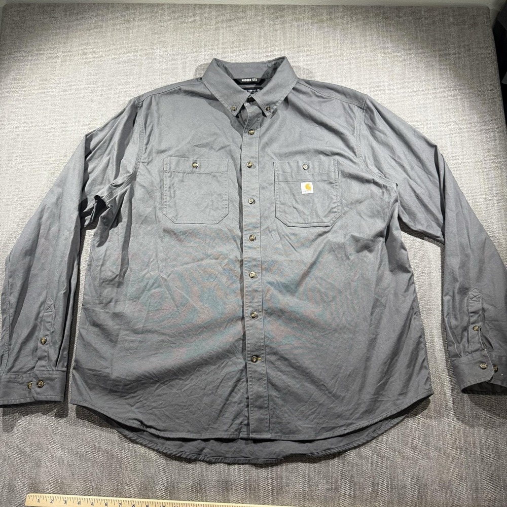 Carhartt Shirt Mens 2XLT Gray Rugged Flex Relaxed Fit Long Sleeve Workwear